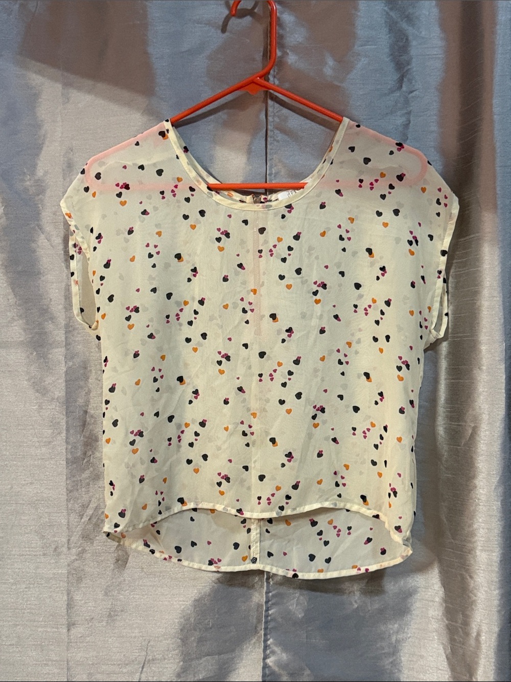 dELiA*s Cream Cap-Sleeve Blouse with Multicolor Heart Print